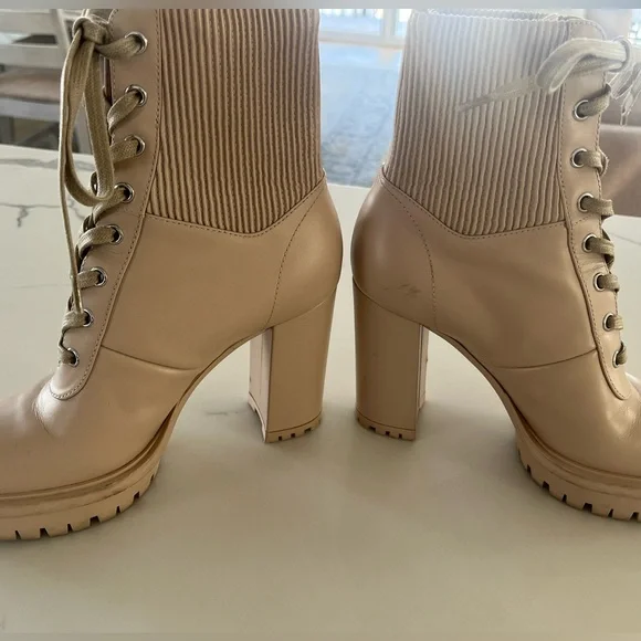 Gianvito Rossi - Martis Booties Beige Leather Combat Lace Up Boots EU 37 US 6.5 - Picture 6 of 11